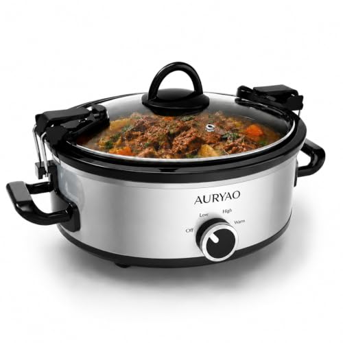 AURYAO 2.5 Quart Small Slow Cooker with Locking Lid & 5 Liners, Sliver | Compact 2.5 QT Size for 2–3 People, Ideal for Small Meals, Dips & Sides, Removable Stoneware, Includes 5 Liners