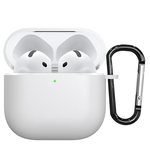 Image of Sounce Airpods 4th Generation Case Cover 2024, Soft Silicone Skin Cover Shock-Absorbing Full Protective Case with Keychain for New Apple Airpods 4 Case [Front LED Visible] (White)