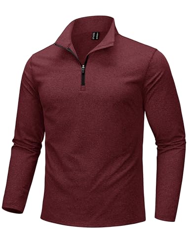 KEFITEVD 3-4 Zip Pullover Mens Thermal Long Sleeve Golf Shirts 1 4 Quarter Zip Fleece Pullover Winter Sweatshirts Wine Red XL