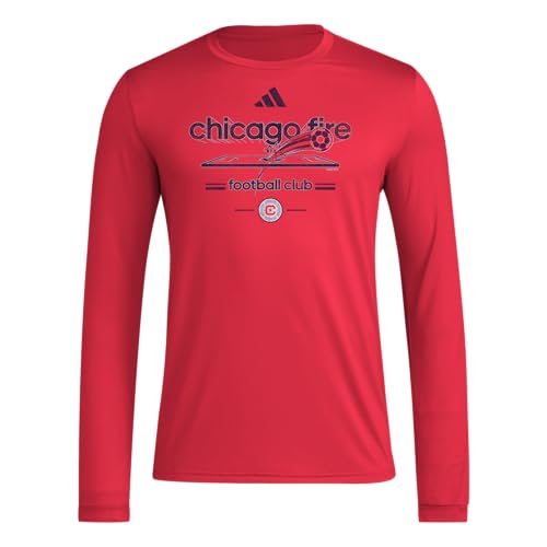 Adidas Mens Chicago Fire FC Pre-Game Long Sleeve Soccer T-Shirt,Team Power Red/Chicago Fire,Medium