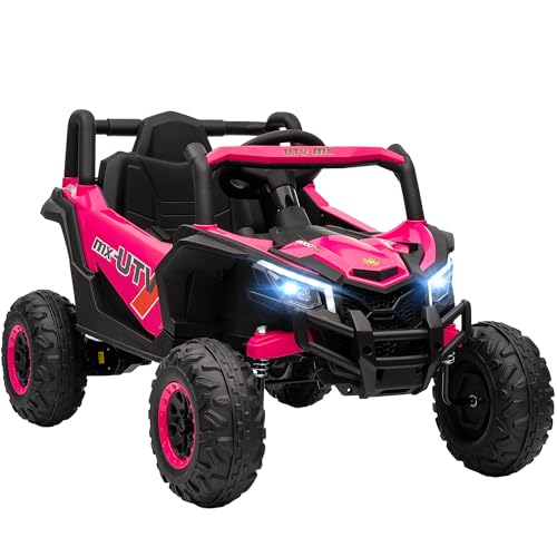 AIYAPLAY Carro Elétrico para Crianças 12V, Carro de Bateria UTV com 2 Motores, Controlo Remoto 2,4G, Velocidade até 7 km/h, Sistema de Suspensão, Faróis, USB, para Crianças de +3 Anos, Rosa