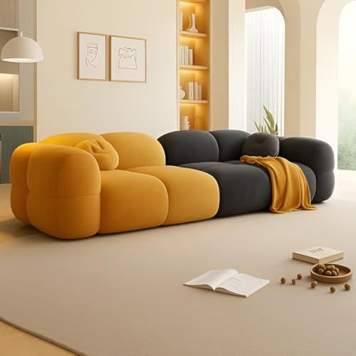 Image of Upholstered 3 Seater Sofa Three Seater Sofa with Wooden Legs for Living Room Hotels & Offices (Velvet Mustard & Black)