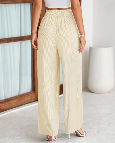 Image of BTFBM Pants for Women 2026 Spring Clothes Striped High Waist Tie Knot Dressy Casual Wide Leg Palazzo Work Trousers Pants