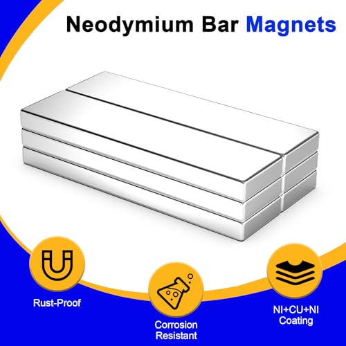 Image of Powerful Neodymium Bar Magnets, 6 Pack Heavy Duty Magnet, 40x10x3 mm | Rare Earth Magnets, Rectangular Magnets, Small Magnet Strong for Fridge, DIY, Garage, Kitchen, Science, Craft, Office