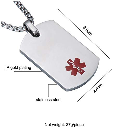 20 to 28 Inches Men's Medical Alert ID Necklace Dog Tags Free Engraving Stainless Steel Chain - Image 3