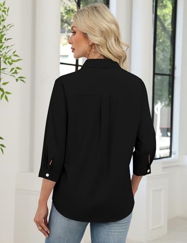 Image of LOMON 3 /4 Length Sleeve Womens Tops Dressy V Neck Collared Shirts Trendy Business Casual Work Blouses Vacation Outfits 2026