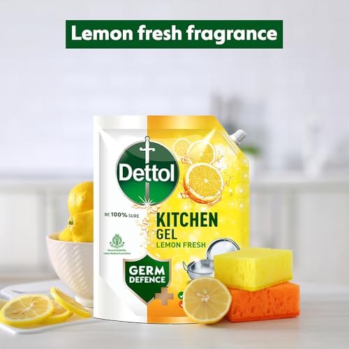 Image of Dettol Dishwash liquid and Kitchen Gel || Cuts Tough Grease || Remove germs || Lemon Fragrance ||1500ml (Refill Pack)