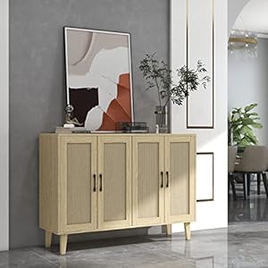 Panana buffet storage cabinet with rattan decorating 4 doors living room kitchen sideboard 4843 x 3465 x 15 inch natural wood  urban country home decor