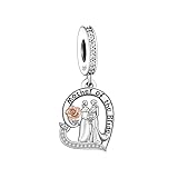 Mutter der Braut Charm kompatibel mit Pandora Armband, 925 Sterling Silber & Roségold Mother of the Bride Herz Anhänger mit Rose Hochzeitsgeschenk
