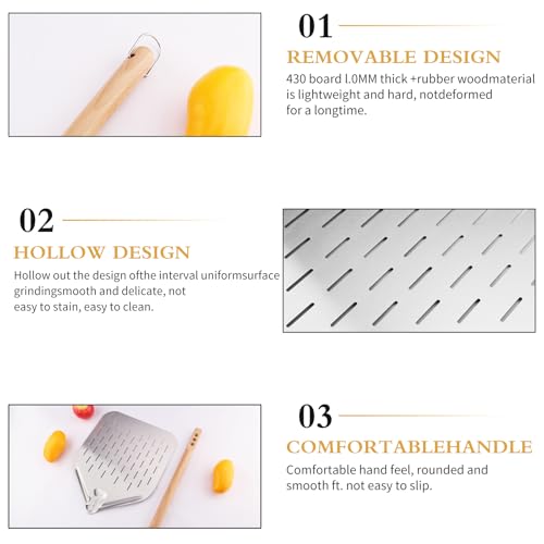Miniatura 3 de Zosenyer Pala Para Pizza Con Mango De Madera De 43cm, Pala Perforada De Aluminio Antideslizante Resistente Al Calor Para Transferir Pizzas Y Pan