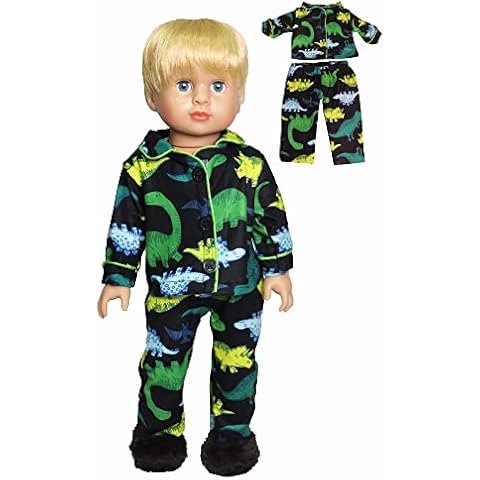 American Fashion World Boy's Dinosaur Button Up Pajamas for 18-Inch Dolls | Premium Quality & Trendy Design | Dolls Clothes | Outfit Fashions for Dolls for Popular Brands Cover