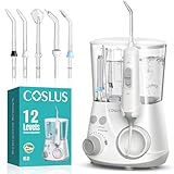 COSLUS E2 Water Tooth Flossers for Teeth: 12 Pressure Settings & 2 Modes for Orthodontic, Braces. Water Dental Pick for Kids, Adults and Seniors- Home Use, 5 Jet Tips for Multiple Users, Family, White