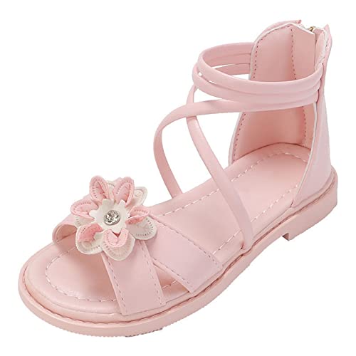 Girls Toddler Floral Roman Sandals Summer Flat Open Toe Ankle Sandals With Heel Zipper Butterfly Flower Glitter Cute Princess Jelly Sandals