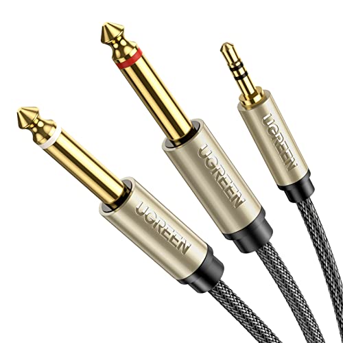 UGREEN 1/8 to 1/4 Stereo Cable 3.5mm TRS to Dual 6.35mm 1/4 TS Mono Y Splitter Audio Cord Adapter Compatible with iPhone, PC, Computer Sound Card, Mixer, Multimedia Speaker, Home Stereo System 10FT by UGREEN - Used condition - US$16.99