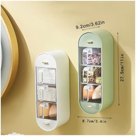 Wall-Mounted Seasoning Box 5 Grid Transparent Spice Pot Sealed Container Kitchen Dispenser(Light Green)
