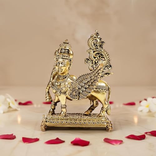 Image of Brass Kamdhenu Cow and Calf Idol for Home Temple & Pooja Room | Handmade Pure Brass Statue with Antique Finish | Spiritual Cow Murti for Puja Room, Vastu & Positive Energy