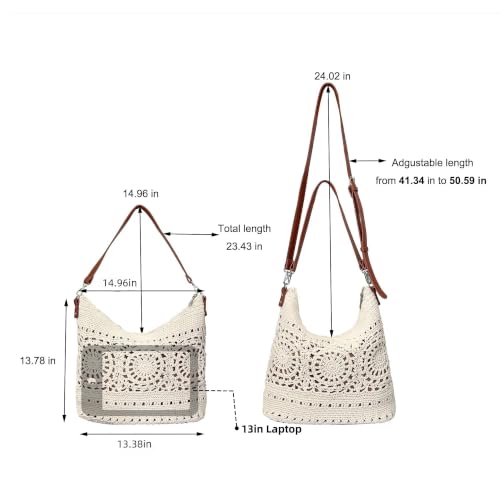 Image of Eiyye Crochet Purse Large Shoulder Bag for Women Slouchy Knit Hobo Purse with Adjustable Strap Soft Boho Tote Bags Casual Summer Everyday Bag(Off White)