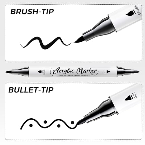 WINSONS Acrylstifte Schwarz mit Doppelspitze, Wasserfest, Ungiftig, Geruchlos, Permanent Marker Für Papier, Keramik, Steine