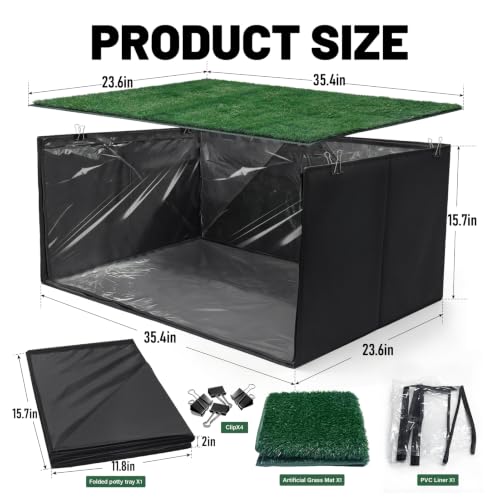 High Walls Dog Litter Box with Artificial Grass Waterproof PVC Liner | Dog Pee Pad Holder Foldable Indoor dogs potty tray for Puppies Small and Medium Dogs, 35.4*23.6*15.7 Inch - Image 3