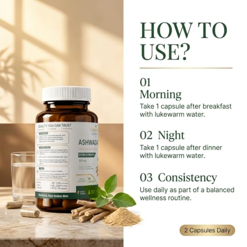Image of Ashwagandha Root Extract Capsules | Withania Somnifera Root Extract | Herbal Supplement | Supports Strength, Stamina, Energy, Sleep & Overall Vitality - Pack of 1(60 Capsules)