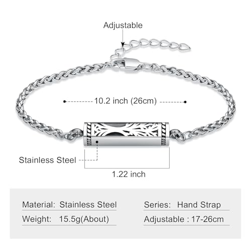 Imrsanl Tree of Life Urn Bracelet for Men Women Bar Cremation Jewelry for Ashes Keepsake Memorial Loved Ones Adjustable Link Bracelets2