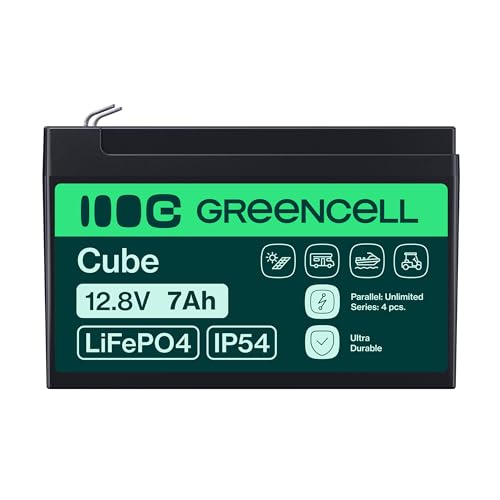 Green Cell Cube LiFePO4 Akku 7Ah 12.8V – Lithium-Eisenphosphat-Batterie für Wohnmobile, Boote, Solaranlagen, Off-Grid-Systeme, mit BMS, leicht & sicher