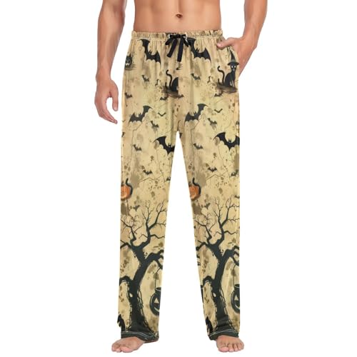Men's Pajama Pants Halloween Pumpkin Tree Sleep Pajama Lounge Pant with Pockets, Elastic Waistband3