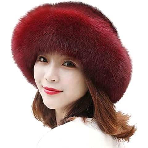 LAKEMON Womens Winter Fur Hats, Winter Thick Warm Faux Fur Caps, Adjustable Winter Furry Hats, for Women Girl Winter Outdoor Snow Cap (Red Wine) Cover