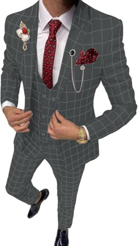 Mens Suit Plaid Tuxedos Business Suits Slim Fit Double Breasted