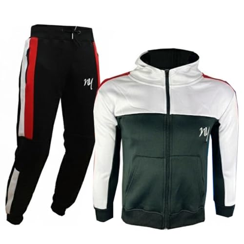 SKT Boys Tracksuit Hooded Hoodie Bottom Jogging Suit Joggers kids Age 7 8 9 10 11 12 13 Years (Black/White, 11-12 Years)