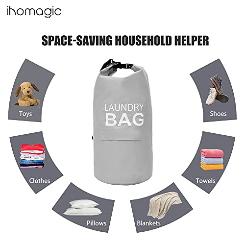 Ihomagic Laundry Hamper With Handle, Laundry Bag Backpack With Adjustable Shoulder Straps And Pocket, Portable Laundry Bag Boxing 71L - Foldable Fabric Laundry Basket For College, Travel (Light Grey) #TOP6