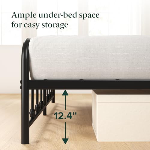 Image of Zinus Leonardo Metal Platform Bed Frame, Victorian Spindle Style Headboard and Footboard, Heavy Duty Bed Base, Ample Underbed Space, Queen