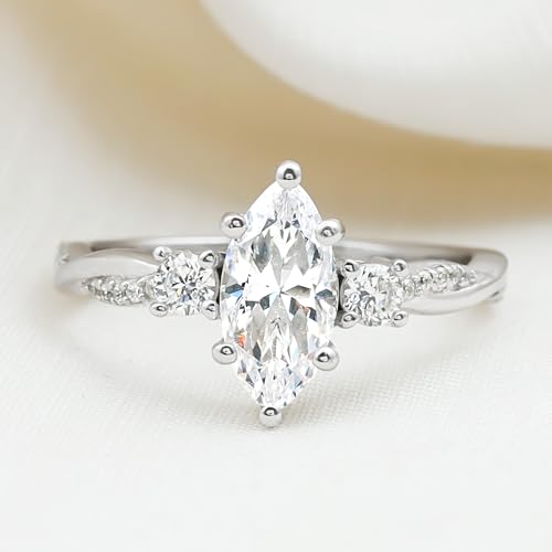 Certified Lab Grown Diamond 5X10mm Marquise Engagement Ring, Ef-Vs Quality, Diamond Past Present Future Ring4