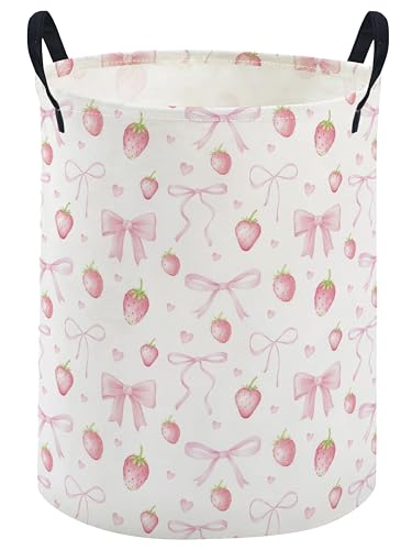 Image of ESSME Kids Laundry Basket,Strawberry Hamper Collapsible Canvas Waterproof Storage Bin for Girls, Cute Hamper,Gift Baskets(Strawberry)