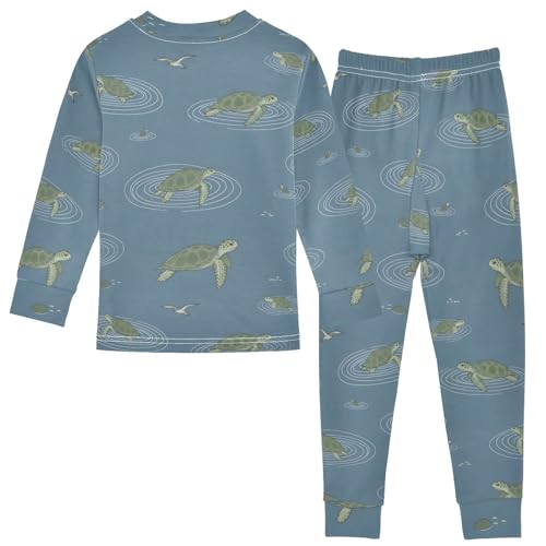 Pajama Sets Long Sleeve Turtles Swimming in Blue Water Soft Comfy Sleepwear 2 Piece PJS 3-8T3