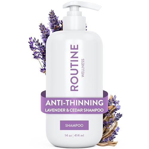Routine Wellness Anti-Thinning Shampoo for Thinning Hair - Biotin DHT Blocker Women & Men - Color Safe Shampoo for Hair Loss & Healthy Hair - Lavender & Cedar - 14oz