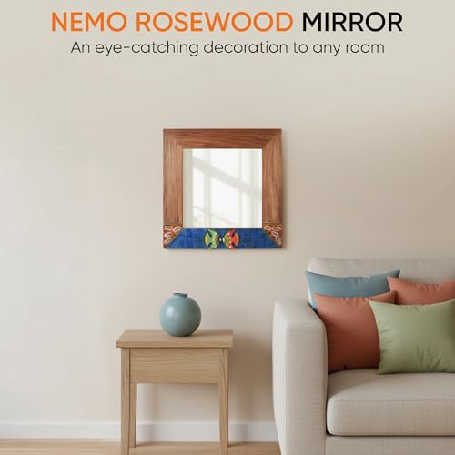 Image of AAKRITI ART CREATIONS Nemo Rosewood Mirror with Fish Motifs (18x18)