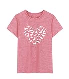 Ayaclon Women's Cute Dinosaur Shirt Teen Girls Graphic Tees Round Neck Valentines Day Tshirts Pink S
