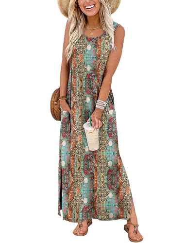 Image of WIHOLL Maxi Dress Summer Dresses 2026 Beach Vacation Clothes Sleeveless Sundresses with Pockets Boho S-3XL