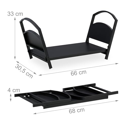 Panier bois pliable noir en métal compact avec poignées Relaxdays - 5