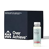 OVERACHIEVE Relax Drink with Advanced Nanoscience Technology, 12 Pack, Contains Ashwagandha, Rhodiola Rosea, Reishi Mushroom, Stress Calming Supplements for Adults, Berry Hibiscus, 2oz Shot