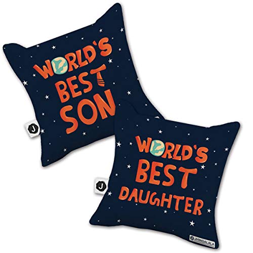 Jhingalala Gift for Son Daughter | World's Best Son-Daughter Printed Cushion Covers with Fillers | Combo Gifts for Daughter, Son on Birthday-image-8