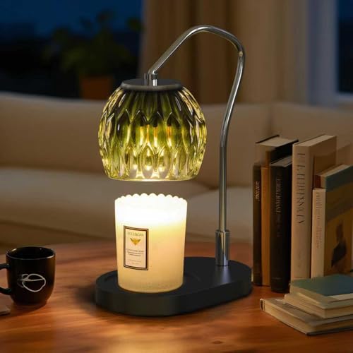 WYghyronic Lampe Réchauffante de Bougie avec Minuterie &amp; Variateur 4 Niveaux – Chauffage Électrique pour Bougies en Pot – Décoration Maison Noire – 2 Ampoules Incluse (Greener)