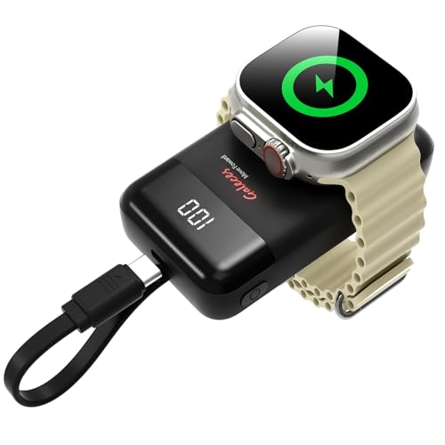 Galeces 3000 mAh Kabelloses Tragbares Ladegerät Für Apple Watch 2-in-1 Magnetisches Ladekabel Smartwatch Travel Wireless Charger Mini Keychain Powerbank Für Iwatch10/9/8/7/6/5/4/3/2/SE/Ultra (Black)