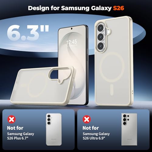 Image of SUPFINE Magnetic for Samsung Galaxy S26 Case with Screen Protector, (Built-in Magnets) (Military Grade Drop Protection) Slim Translucent Shockproof Phone Case,Stone