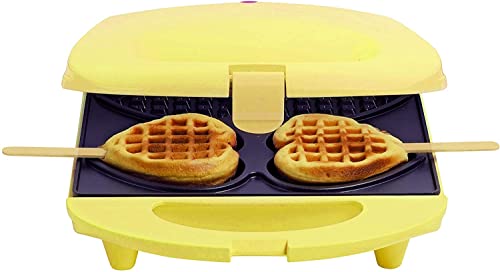 Bestron Waffeleisen für Herzwaffeln am Stiel, inkl. Holzstäbchen 1x 60 Stück, Farbe Gerät: Gelb – Bild 4