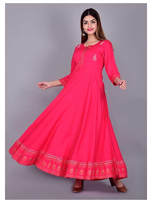 Image of JAYROSH Women's Embroidered Rayon Anarkali Kurta Gown | Flared Kurti for Women & Girls