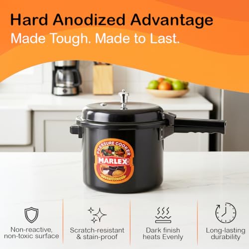 Image of Marlex Premium Hard Anodised Aluminium 2 Litre Pressure Cooker - Outer Lid - 5 Year Warranty, ISI Certified - Gas Stovetop Compatible, Ideal For Small Family,Corrosion-Resistant Durable Black Cooker