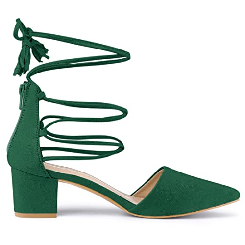 Allegra K Allegra K Women's Pointed Toe Block Heels Emerald Green Lace Up Pumps - 10 M US