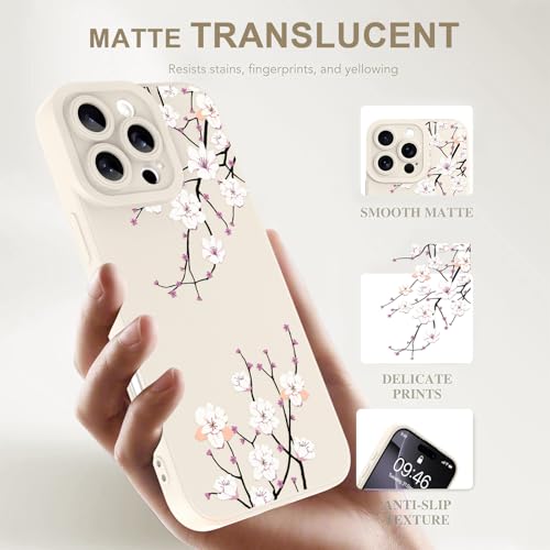 Image of Designed for iPhone 16 Pro Max Case, Cute Cherry Blossom Flower Floral Pattern Design, Slim Soft TPU Liquid Silicone Protective Cover for Women Girls - White